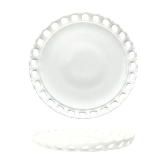 Fostoria “Randolph” Milk Glass Round Reticulated Shallow Dish Tray 7 1/2” - Picture 1 of 4